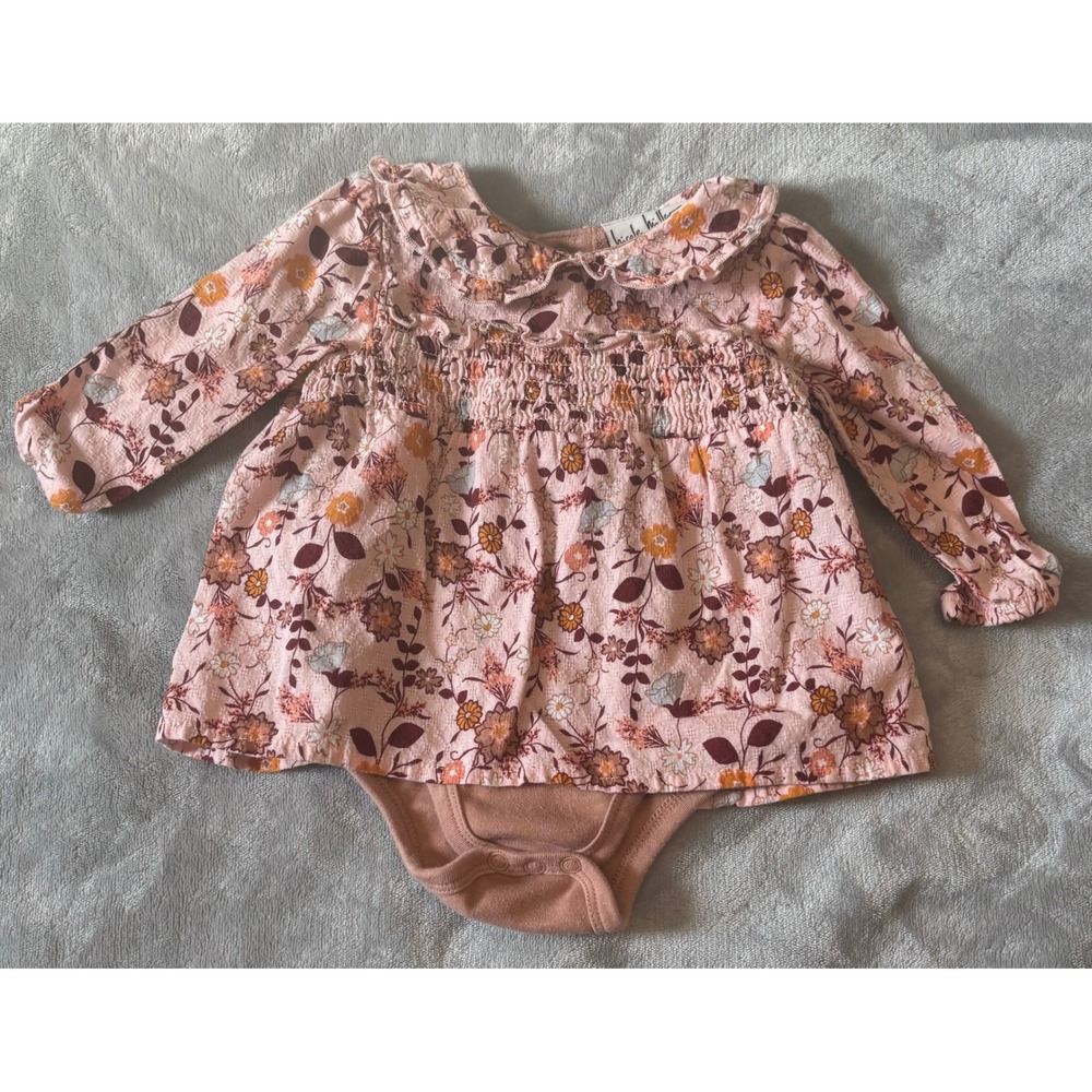 Nicole Miller New York Baby Girls Floral Smocked Bodysuit Dress Pink 3-6 Months